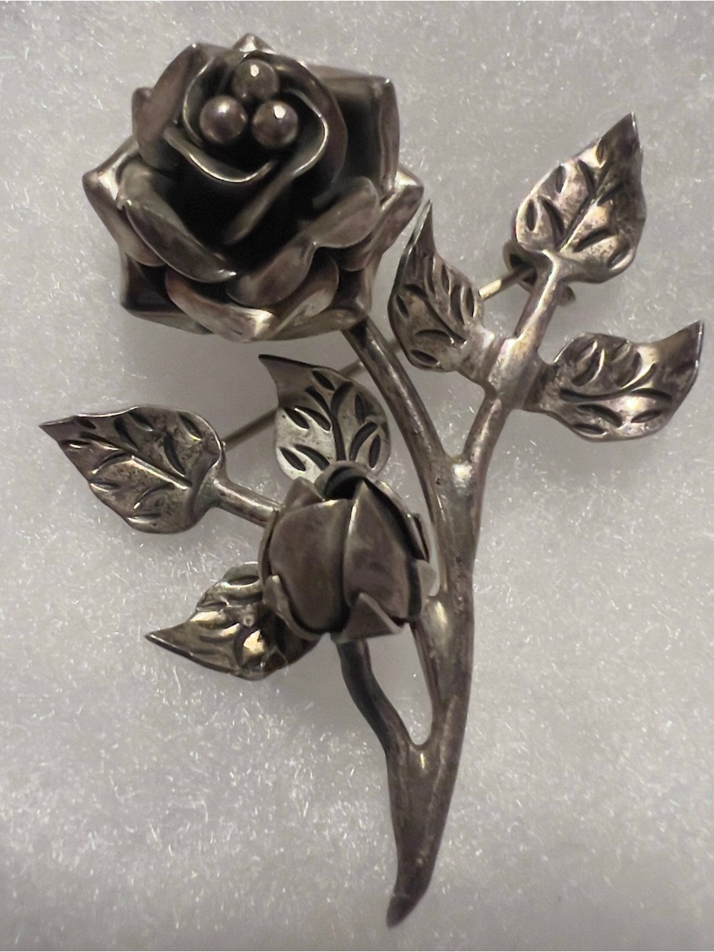 Vintage Taxco 925 3D Rose Brooch Pin